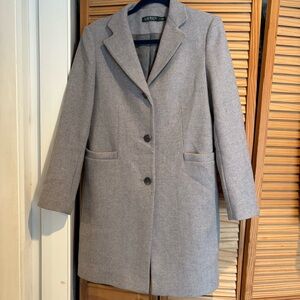 Lauren Ralph Lauren longline wool blend coat grey herringbone weave size 8